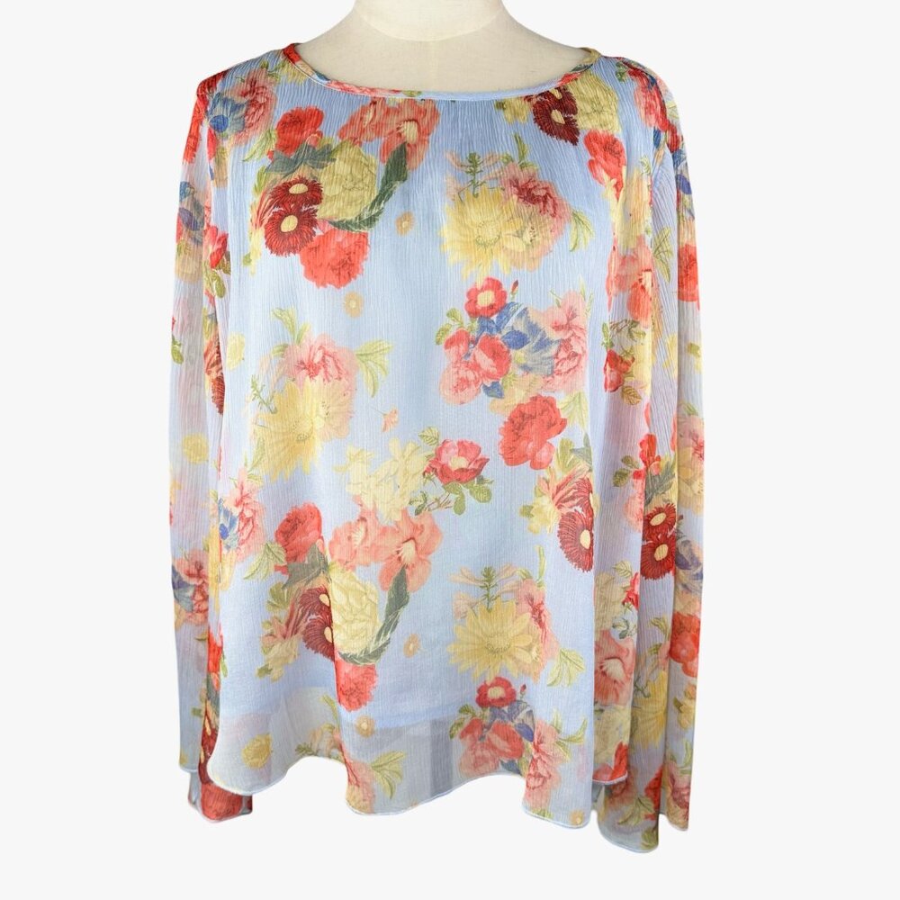 Kensie Jeans Multicolor Sheer Floral Bell Sleeve Fairy Bohemian SIze M